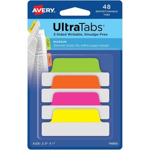 image:imageAvery Margin Ultra Tabs 25 x 1 2Side Writable Assorted Neon Colors 48 Repositionable Page Tabs 74865
