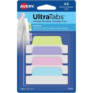 image:imageAvery Margin Ultra Tabs 25 x 1 2Side Writable Assorted Pastel Colors 48 Repositionable Tabs 74867Assorted Pastel