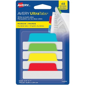 image:imageAvery Margin Ultra Tabs 25 x 1 2Side Writable Assorted Pastel Colors 48 Repositionable Tabs 74867Primary