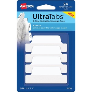 image:imageAvery Margin Ultra Tabs 25 x 1 2Side Writable White 24 Repositionable Page Tabs 7478924 Count Pack of 1