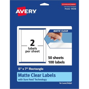 image:imageAvery Matte Clear Rectangle Labels Sure Feed Technology 5 x 7 20 Matte Clear Labels LaserInkjet Printable100 labels
