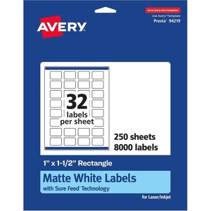 image:imageAvery Matte White Rectangle Labels Sure Feed Technology 1 x 15 800 Matte White Printable Labels8 000 Labels