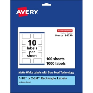 image:imageAvery Matte White Rectangle Labels Sure Feed Technology 15 x 275 250 Matte White Printable Labels1 000 Labels
