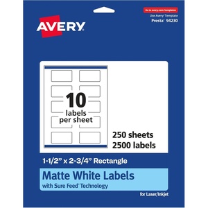 image:imageAvery Matte White Rectangle Labels Sure Feed Technology 15 x 275 250 Matte White Printable Labels2 500 Labels