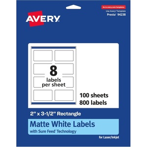 image:imageAvery Matte White Rectangle Labels Sure Feed Technology 2 x 35 200 Matte White Printable Labels800 Labels