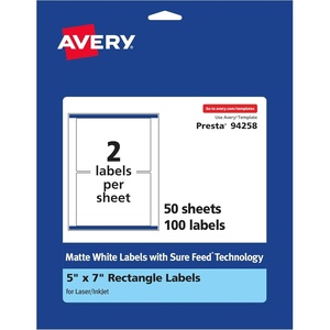 image:imageAvery Matte White Rectangle Labels Sure Feed Technology 5 x 7 50 Matte White Printable Labels100 Labels