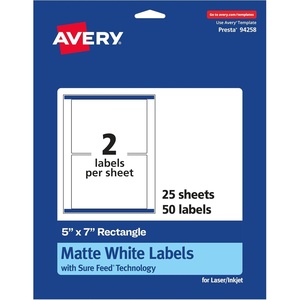 image:imageAvery Matte White Rectangle Labels Sure Feed Technology 5 x 7 50 Matte White Printable Labels50 Labels