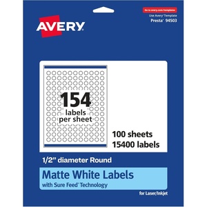 image:imageAvery Matte White Round Labels Sure Feed Technology 12 Diameter 3850 Matte White Printable Labels15 400 Labels