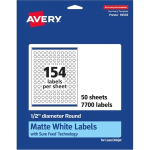image:imageAvery Matte White Round Labels Sure Feed Technology 12 Diameter 3850 Matte White Printable Labels7 700 Labels