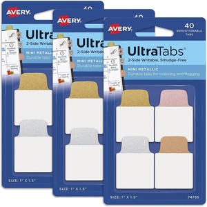image:imageAvery Mini Ultra Tabs 1 x 15 2Side Writable Assorted Metallic Colors Repositionable 40 Per Pack 120 Total 3Pack of 74785