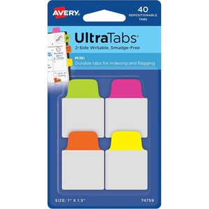 image:imageAvery Mini Ultra Tabs 1 x 15 2Side Writable Assorted Neon Colors 40 Repositionable Tabs 74759