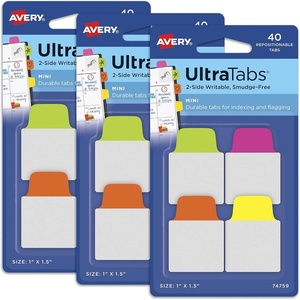 image:imageAvery Mini Ultra Tabs 1 x 15 2Side Writable Assorted Neon Colors Repositionable Tabs 40 Per Pack 120 Total 3Pack of 74759