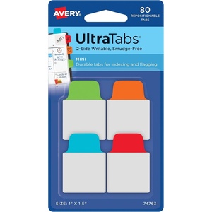 image:imageAvery Mini Ultra Tabs 1 x 15 2Side Writable Assorted Primary Colors 80 Repositionable Tabs 74763