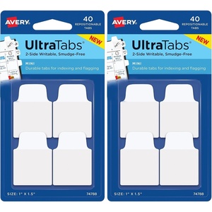 image:imageAvery Mini Ultra Tabs 1 x 15 2Side Writable White 40 Repositionable Tabs 7478840 Count Pack of 2