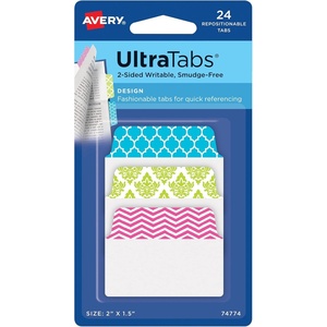 image:imageAvery Multiuse Ultra Tabs 2 x 15 2Side Writable Neon PinkGreenOrange 48 Repositionable Tabs 74756Assorted Designs