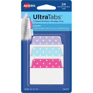 image:imageAvery Multiuse Ultra Tabs 2 x 15 2Side Writable Neon PinkGreenOrange 48 Repositionable Tabs 74756Assorted Pastel Dots