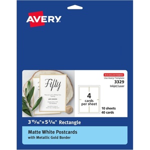 image:imageAvery Postcards with Metallic Gold Borders 31516 x 5316 40 Total LaserInkjet Printable Postcards 3329
