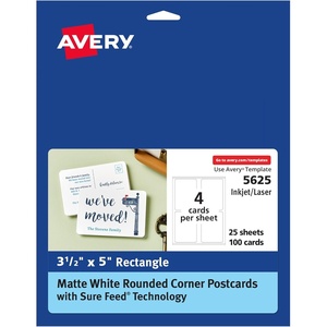image:imageAvery Postcards with Rounded Corners and Sure Feed Technology 35 x 5 Matte White 100 Total LaserInkjet Printable Cards 5625Matte White  Rounded Corners