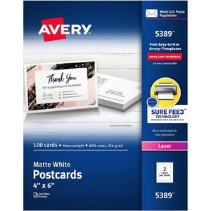 image:imageAvery Postcards with Rounded Corners and Sure Feed Technology 35 x 5 Matte White 100 Total LaserInkjet Printable Cards 5625White