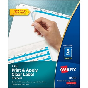 image:imageAvery Print amp Apply Clear Label Dividers Index Maker Easy Apply Printable Label Strip 8 White Tabs 50 Sets Case Pack of 2 11557200 Sets