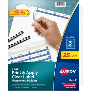 image:imageAvery Print amp Apply Clear Label Unpunched Dividers Index Maker Easy Apply Printable Label Strip 5 White Tabs 25 Sets Case Pack of 6 1143325 Sets