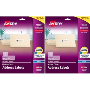image:imageAvery Printable Address Labels with Sure Feed 1 x 258 Matte Clear 300 Blank Mailing Labels 18660One Size Pack of 2