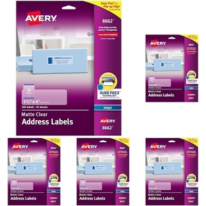 image:imageAvery Printable Address Labels with Sure Feed Matte Clear 113 x 4 350 Mailing Labels 08662One size Pack of 5