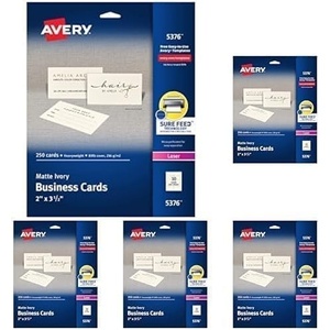 image:imageAvery Printable Business Cards with Sure Feed Technology 2 x 35 Ivory 250 Blank Cards for Laser Printers 05376One Size Pack of 5