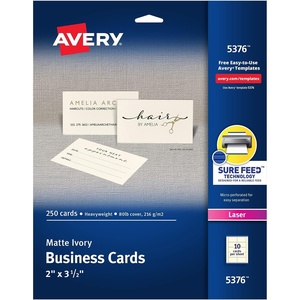 image:imageAvery Printable Business Cards with Sure Feed Technology 2 x 35 Ivory 250 Blank Cards for Laser Printers 05376True