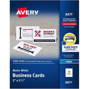 image:imageAvery Printable Business Cards with Sure Feed Technology 2 x 35 White 1000 Blank Business Cards Inkjet Printer Paper 84712 x 35 inches