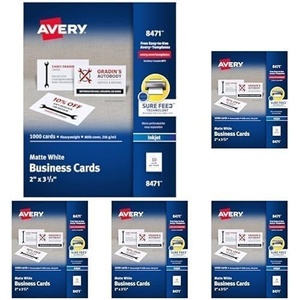 image:imageAvery Printable Business Cards with Sure Feed Technology 2 x 35 White 1000 Blank Business Cards Inkjet Printer Paper 84712 x 35 inches Pack of 5