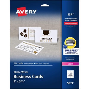 image:imageAvery Printable Business Cards with Sure Feed Technology 2 x 35 White 250 per Pack 5 Packs Total of 1250 Blank Cards for Laser Printers 5371