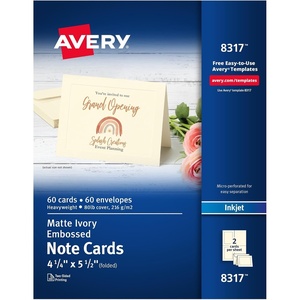 image:imageAvery Printable Embossed Note Cards Envelopes Included 425 x 55 Matte Ivory Inkjet Printer Compatible 60 Blank Cards Total Great for Product Branding Marketing and More 8317Ivory