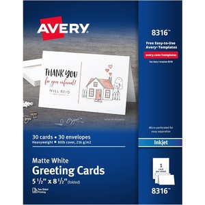 image:imageAvery Printable HalfFold Greeting Cards Envelopes Included 55 x 85 Matte White Inkjet Printer Compatible 30 Blank Cards Total Great for Product Branding Marketing and More 831630 cards