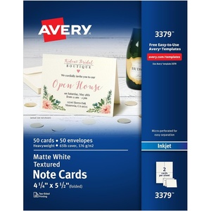 image:imageAvery Printable Note Cards Envelopes Included 425 x 55 Textured White Inkjet Printer Compatible 50 Blank Cards Total Great for Product Branding Marketing and More 3379425Inch x 55Inch