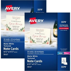 image:imageAvery Printable Note Cards Envelopes Included 425 x 55 Textured White Laser amp Inkjet Compatible 50 Blank Cards per Pack Great for Product Branding Marketing and More 2 Packs of 5813425 x 55