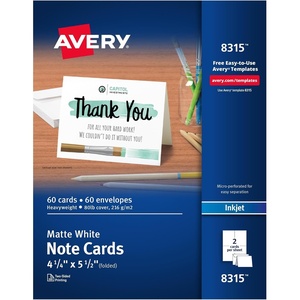 image:imageAvery Printable Note Cards with Envelopes 425 x 55 Matte White Inkjet Printer Compatible 60 Blank Cards Total Great for Product Branding Marketing and More 831560 Count Pack of 5