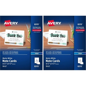 image:imageAvery Printable Note Cards with Envelopes 425 x 55 Matte White Inkjet Printer Compatible 60 Blank Cards Total Great for Product Branding Marketing and More 831560 Count Pack of 2