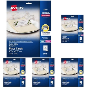 image:imageAvery Printable Place Cards Sure Feed Technology 1716 x 334 Matte White Laser amp Inkjet Compatible 150 Blank Tent Cards Total 50111716 x 334  150 Cards Pack of 5