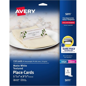 image:imageAvery Printable Place Cards Sure Feed Technology 1716 x 334 Matte White Laser amp Inkjet Compatible 150 Blank Tent Cards Total 50111716 x 334  150 Cards