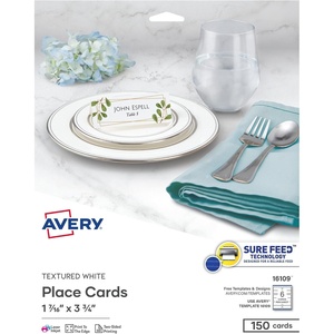 image:imageAvery Printable Place Cards Sure Feed Technology 1716 x 334 Textured Matte White Laser amp Inkjet Compatible 150 Blank Tent Cards Total 16109