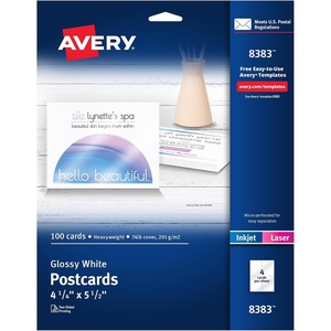 image:imageAvery Printable Postcards 425 x 55 Glossy White 100 Blank Postcards for Inkjet and Laser Printers 8383425 x 55