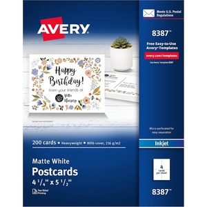 image:imageAvery Printable Postcards 425 x 55 Matte White 200 Blank Postcards for Inkjet Printers 8387425 x 55