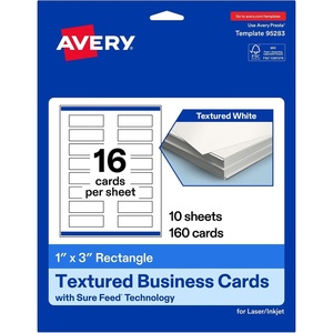 image:imageAvery Printable Rectangle Business Cards Sure Feed Technology 1 x 3 Textured Matte White PrintToTheEdge Capability Laser amp Inkjet Compatible 160 Total160 Cards