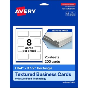 image:imageAvery Printable Rectangle Business Cards Sure Feed Technology 175 x 35 Textured Matte White PrintToTheEdge Capability Laser amp Inkjet Compatible 200 Total200 Cards