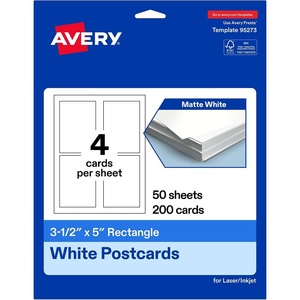 image:imageAvery Printable Rectangle Cards 35 x 5 Matte White Cardstock PrinttotheEdge LaserInkjet Cards 200 Total200 cards