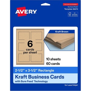 image:imageAvery Printable Rectangle Cards Sure Feed Technology 25 x 35 Matte White Cardstock PrinttotheEdge LaserInkjet Cards 300 TotalKraft Brown