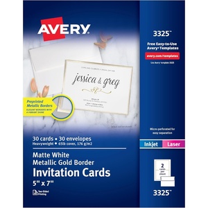 image:imageAvery Printable Rectangle Cards Sure Feed Technology 5 x 7 Matte White Cardstock LaserInkjet Printable 100 Total Great for Invitations and Thank You MessagesGold BorderEnvelopes