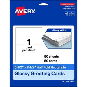 image:imageAvery Printable Rectangle Half Fold Greeting Cards 55 x 85 Glossy White Cardstock LaserInkjet 50 Total Great for Thank You Cards Event Invitations and More50 cards
