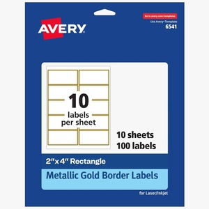 image:imageAvery Printable Rectangle Labels 2 x 4 Blank Labels Shipping Matte White Metallic Gold Border Permanent Adhesive LaserInkjet Printable 100 Total 6541